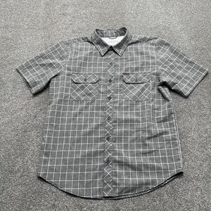 Orvis Shirt Mens Medium Gray Plaid Short Sleeve Button Up Outdoor Pockets